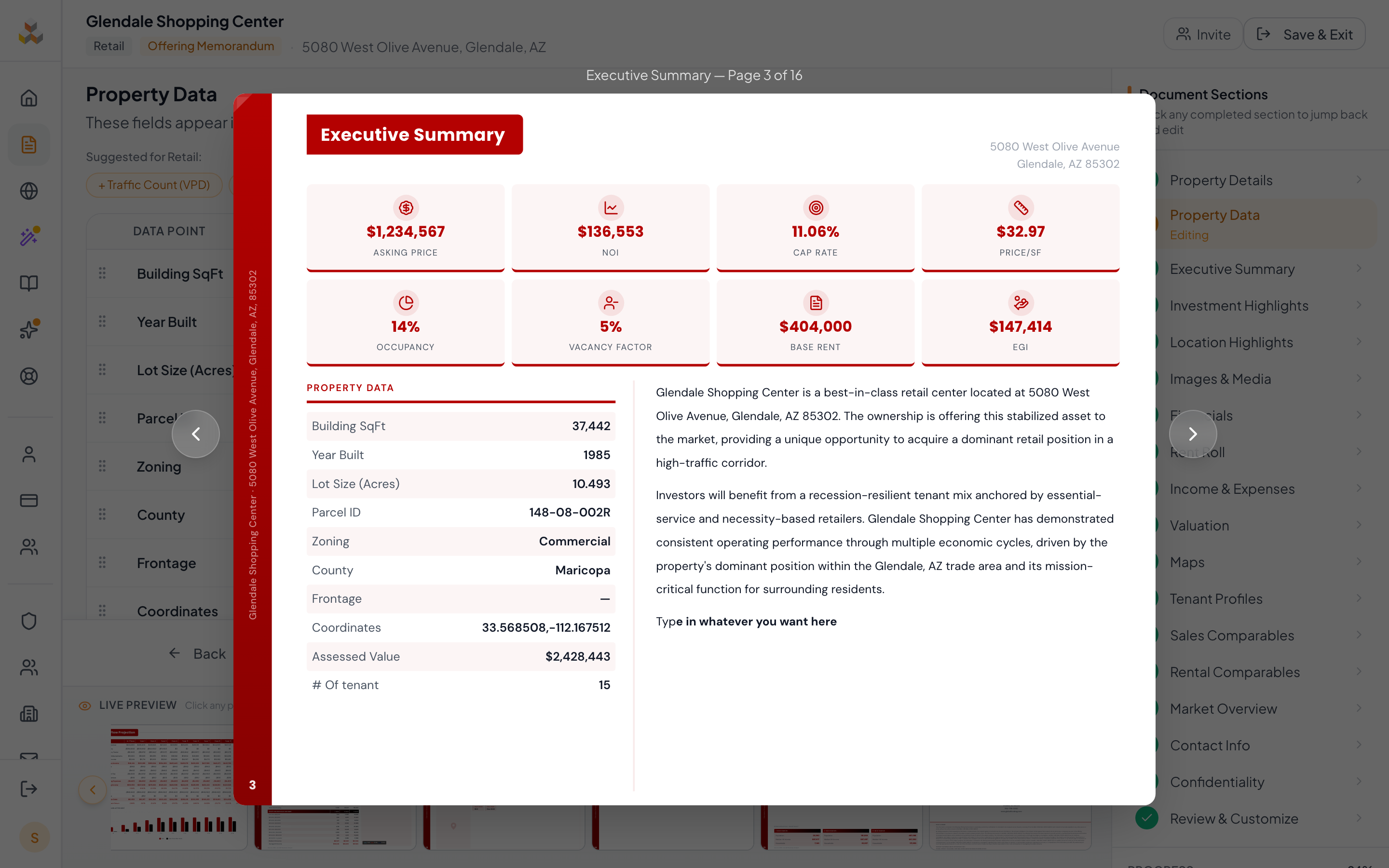 Market Overview page with page title, rich text editor, city photo area, and Key Facts section