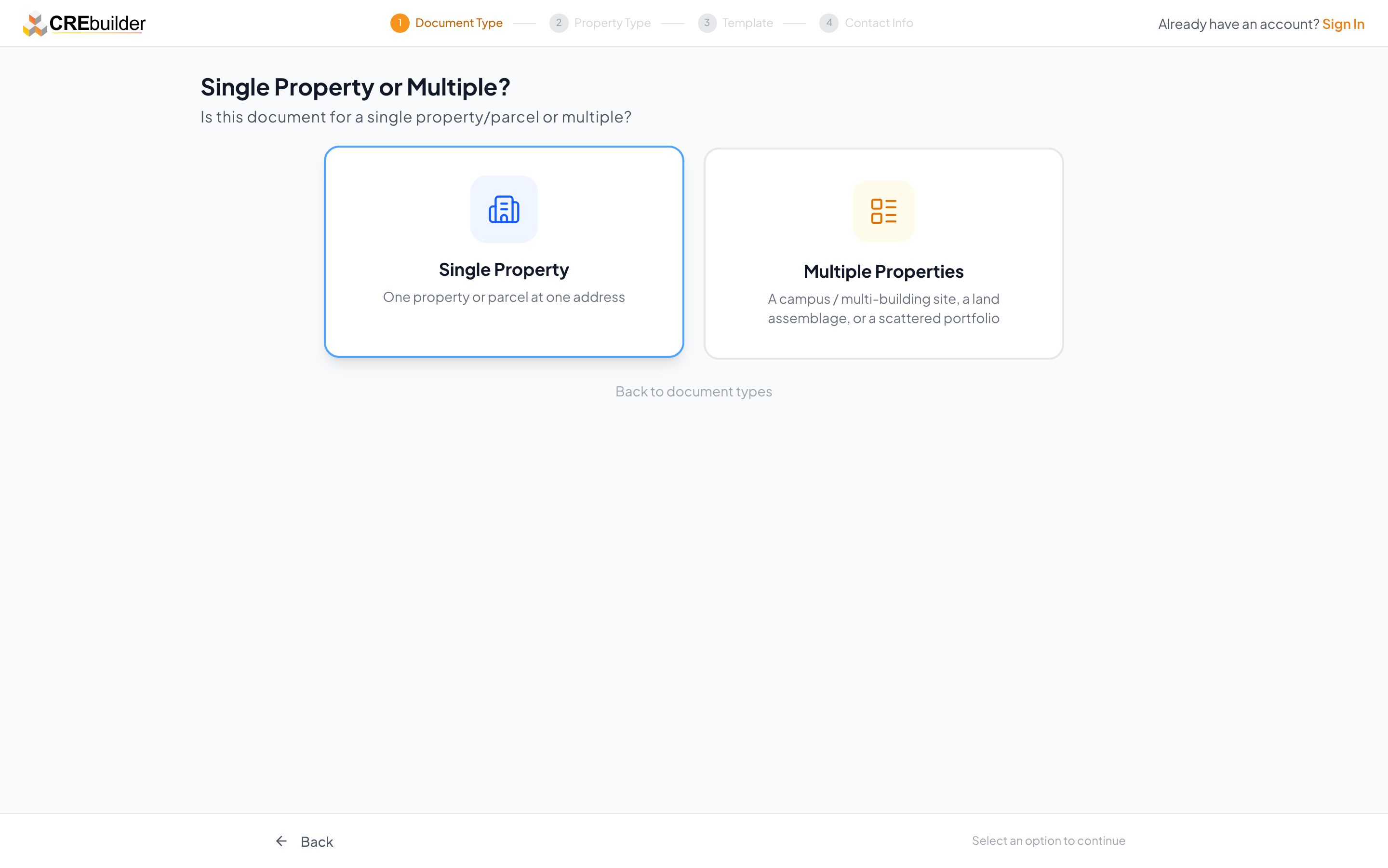 Single Property or Multiple Properties tile chooser